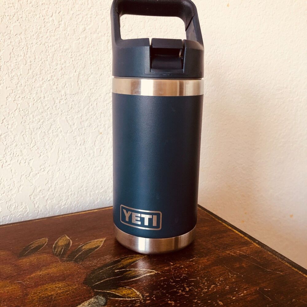 YETI Rambler Jr 12 oz Kids Water Bottle Navy Blue Straw Cap